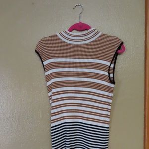 Black and Brown Striped Mock Sleeveless Turtleneck